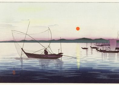 Boats and Setting Sun