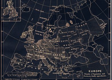 Europe vintage glowing map