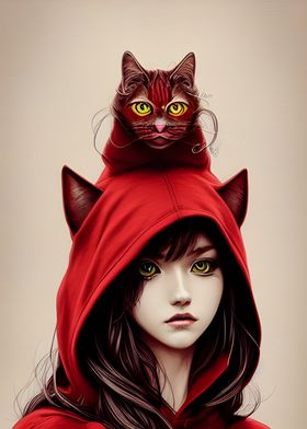 cat and red girl