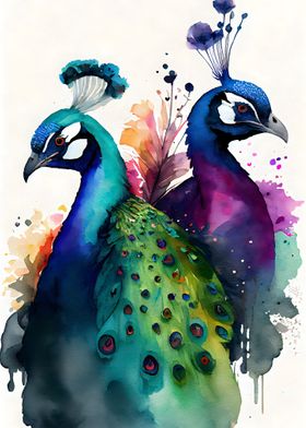 Peacock Pair watercolor