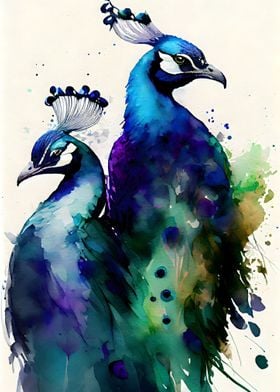 Peacock Pair watercolor