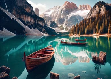 Boats on the Braies Lake