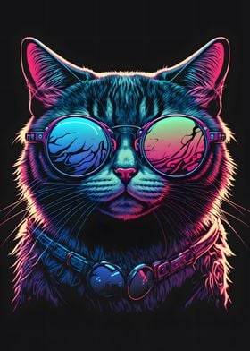 Retro cat with sunglasses