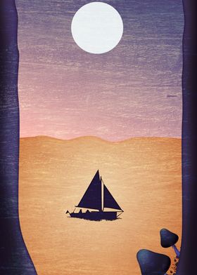 sailboat and moon paint