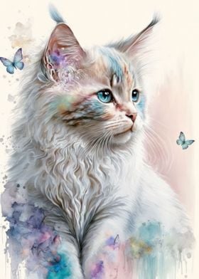 Dreamy Watercolor Cat