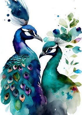 Peacock Pair watercolor