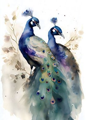 Peacock Pair watercolor