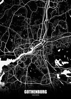 Gothenburg Sweden Dark Map
