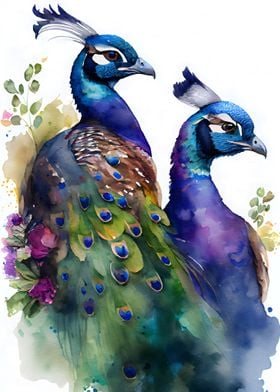 Peacock Pair watercolor