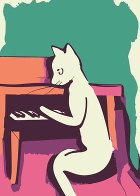 Cat Playing Piano Poster