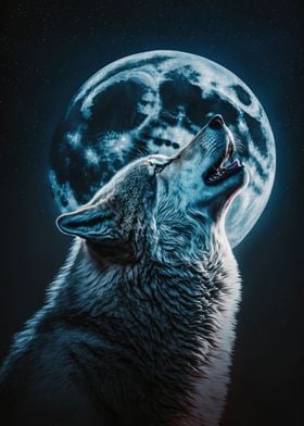 Wolf Howling at Moon