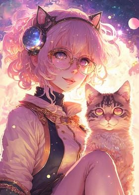 Cute Anime Girl With A Cat