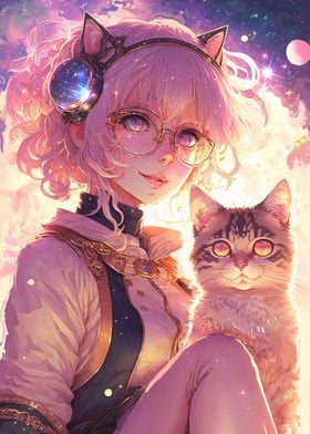 Anime Cyberpunk Girl and Cat - Anime Girls - Posters and Art Prints