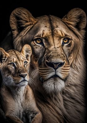 Lion Mom with Child Poster