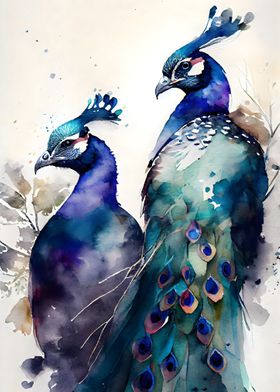 Peacock Pair watercolor