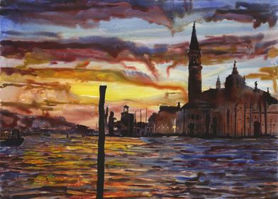 Venice Italy sunset art