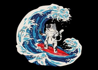 surfing cat waves sushi st