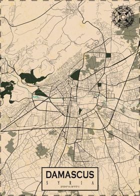 Damascus City Map Vintage