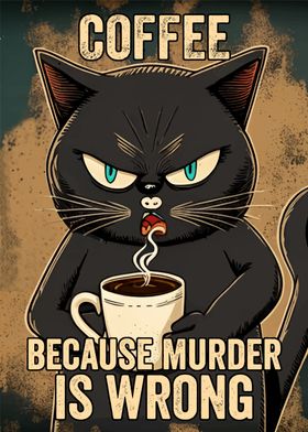 Black Cat Drinking Coffee