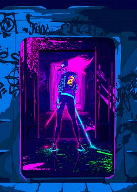 Samurai Girl Neon Art Glow