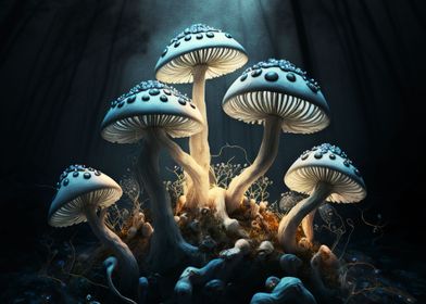 Mushroom Forest At Night