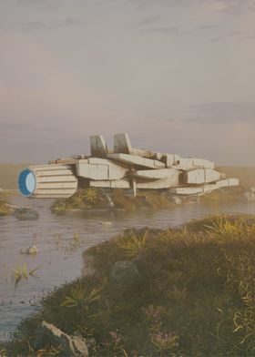 Spaceship Landing 3D Art