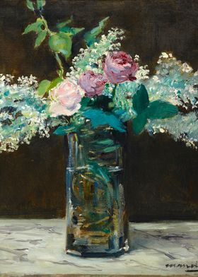 Vase of White Lilacs Roses