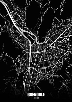 Grenoble France Dark Map