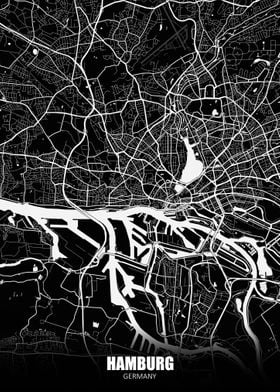 Hamburg Germany Dark Map