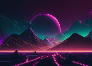 Synthwave Moonset