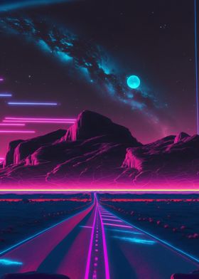 Synthwave Moonset and Road