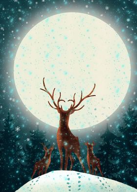 christmas deer and moon