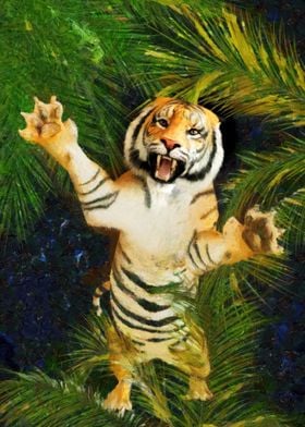 Furious tiger attacking