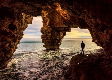 Sea cave landscape sunset