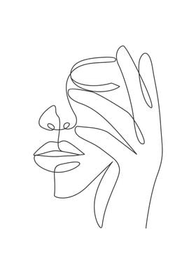 Girl face one line art