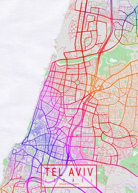 Tel Aviv City Map Colorful