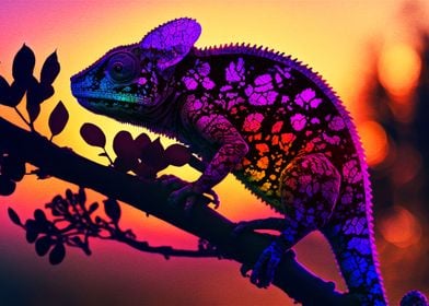 Chameleon On a Twig Branch