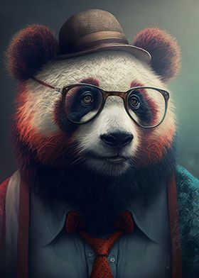 Hipster Panda in Clothes