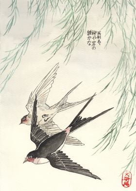 Zen Painting of Swallows