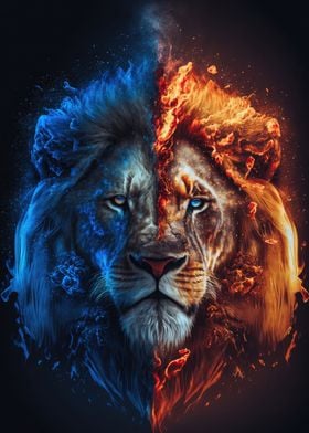 Ice and Fire Lion Poster