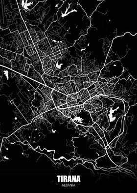 Tirana Albania Dark Map