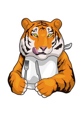 Tiger Eating Knife Fork 