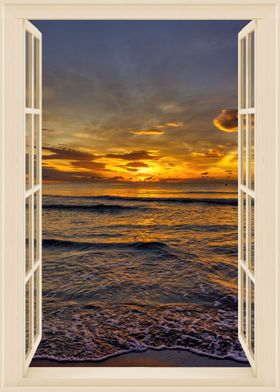 Open window view sea beach