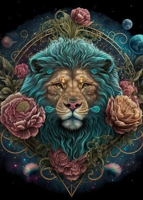 Aqua Mane Floral Lion