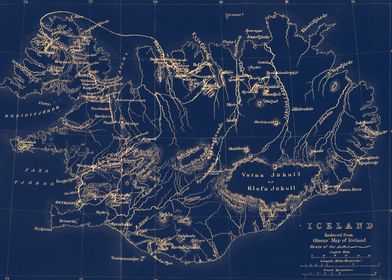 Iceland vintage black map
