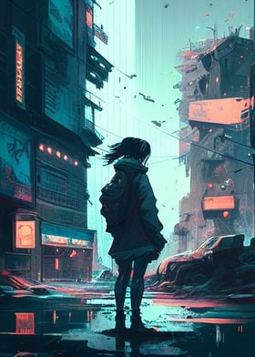 Cyberpunk Anime Girl Poster Cute and Neon Perfect for Anime 