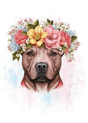 Bull Terrier Flower Art