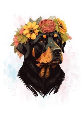 Floral Rottweiler Painting