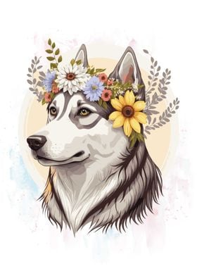 Siberian Husky Flower Dog