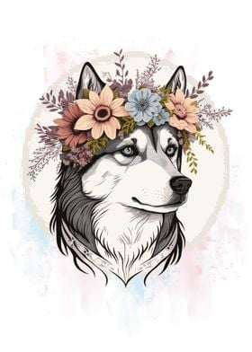 Floral Siberian Husky Dog